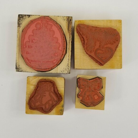 Vintage Rubber Stamps Lot Christmas Tree Bells Teddy Bear Peace Heart Holiday - Picture 10 of 12